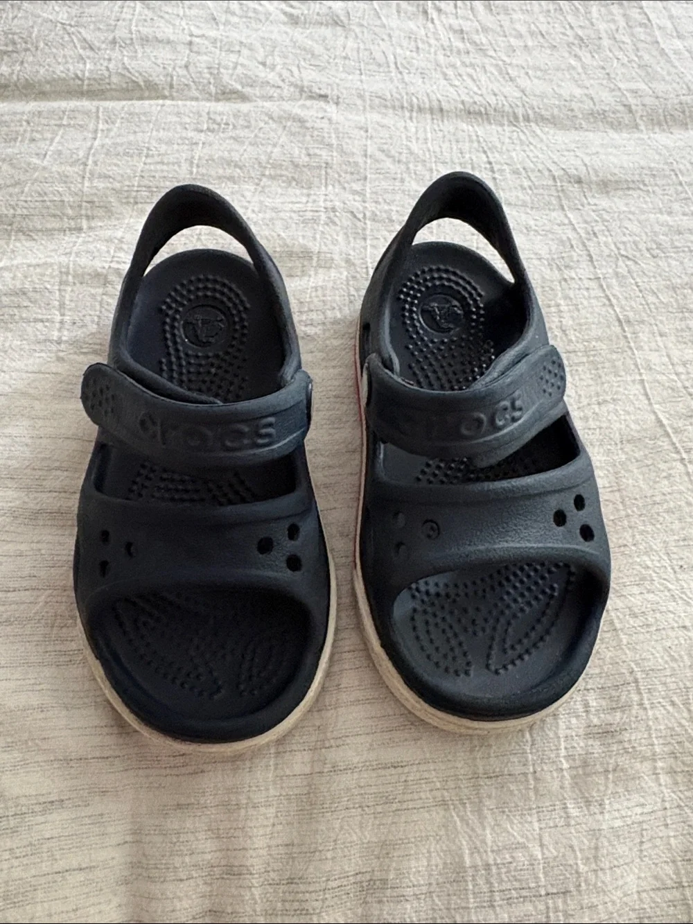 CROCS Kids Black Sandal with White Trim